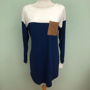 Arianne Women's Long Sleeve Shirt Dress | Blue & White | Size Large